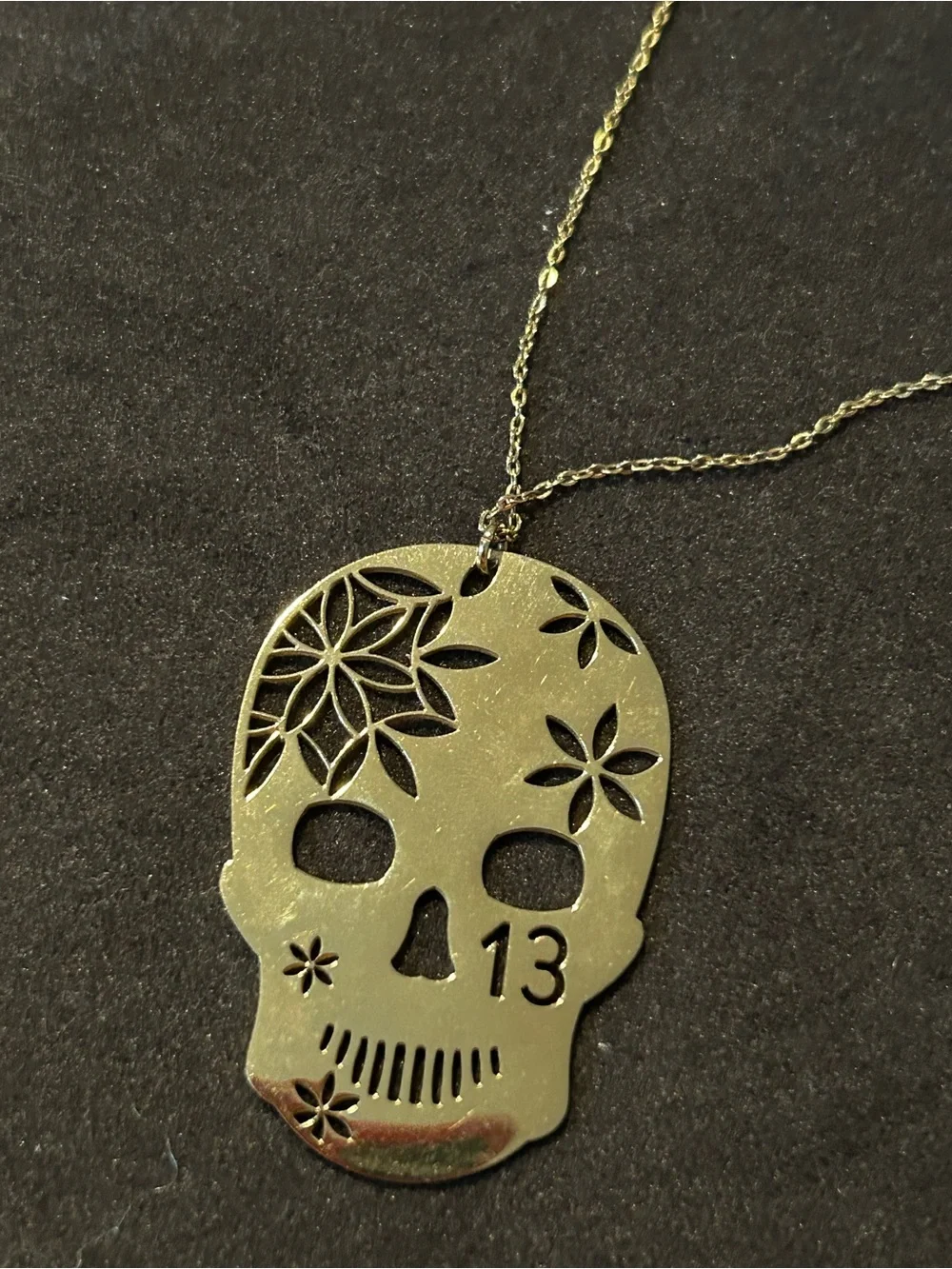 Source Unknown Gold-Tone Floral Skull Pendant Necklace